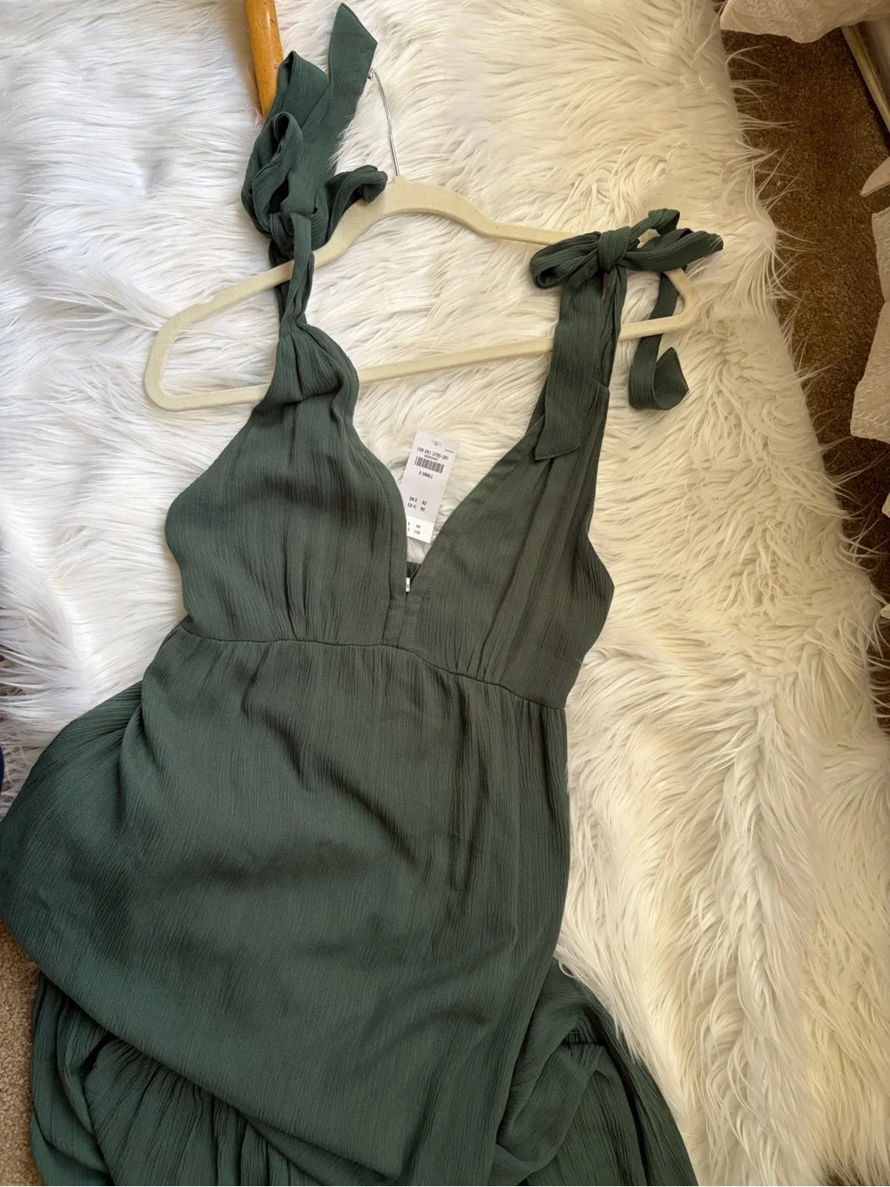 Abercrombie & Fitch Olive Green Tie-Shoulder V-Neck Maxi Dress